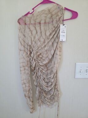 Zara Beige Tie-Dye Ruched One-Shoulder Top